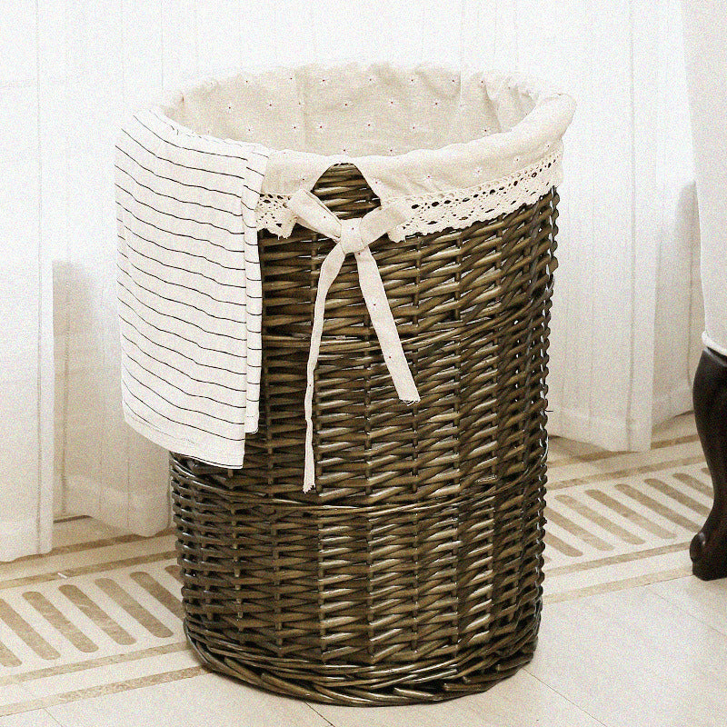 Rattan Round Storage Basket with Lid - Woven Dirty Clothes & Toy Organizer