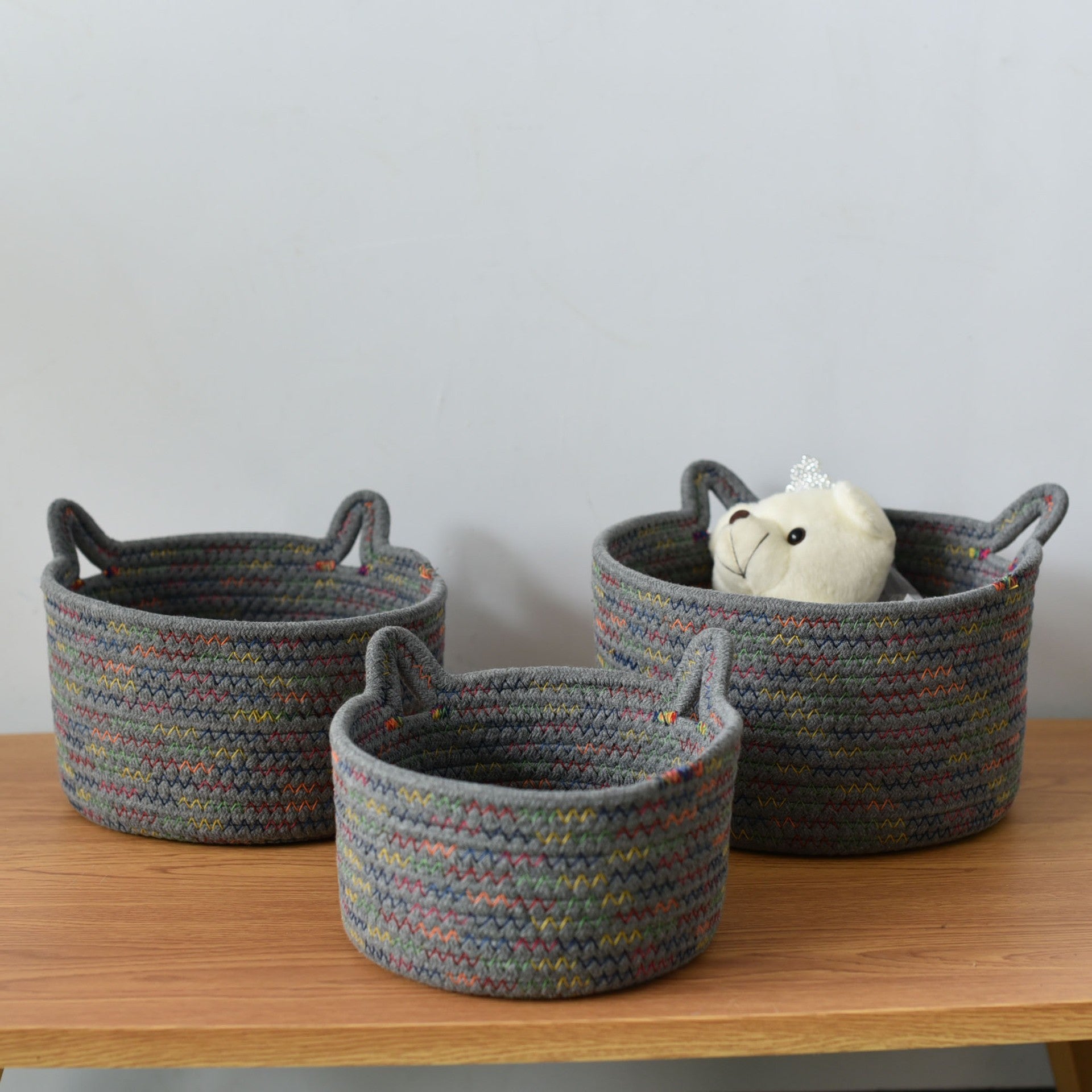 Woven Desktop Storage Basket - Organizer for Stationery, Remote Control, Keys, Snacks & Toys