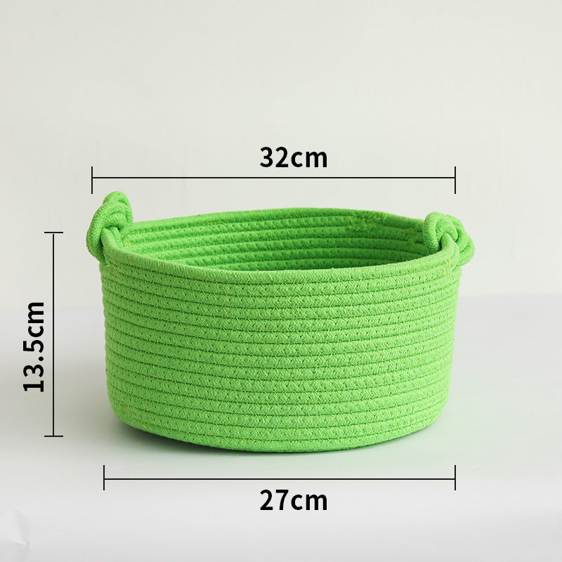 Large Cotton Rope Storage Box - Round, Machine Washable, Eco-Friendly Organizer for Keys & Cosmetics