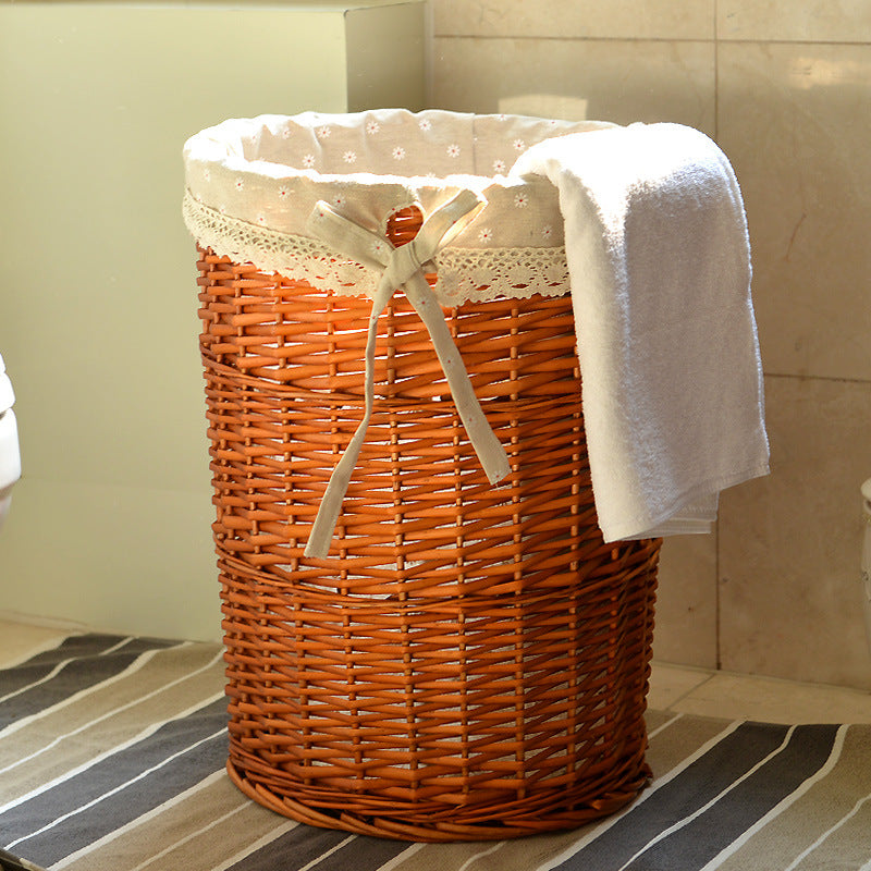 Rattan Round Storage Basket with Lid - Woven Dirty Clothes & Toy Organizer