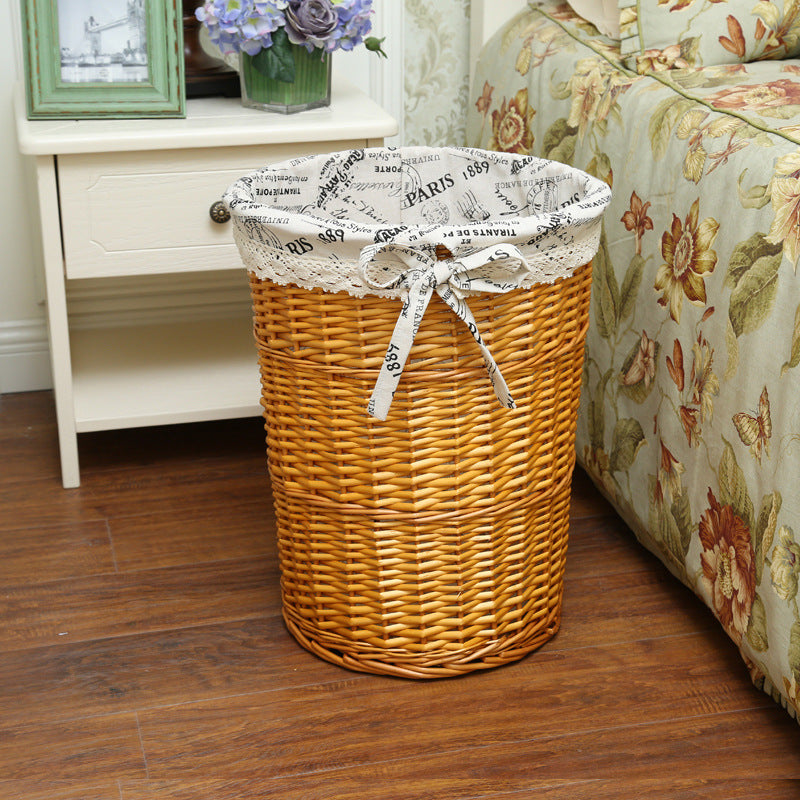 Rattan Round Storage Basket with Lid - Woven Dirty Clothes & Toy Organizer