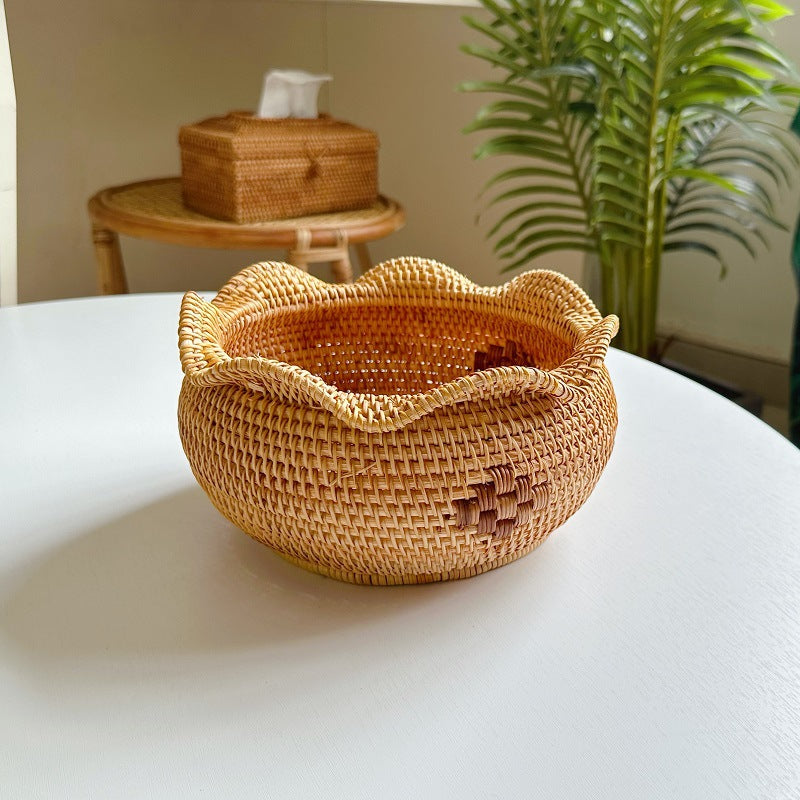 Autumn Rattan Tea Box & Bread Basket - Creative Snack & Dried Fruit Storage for Desktop