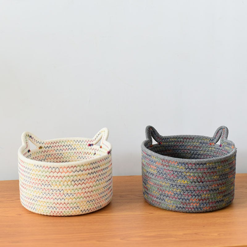 Woven Desktop Storage Basket - Organizer for Stationery, Remote Control, Keys, Snacks & Toys