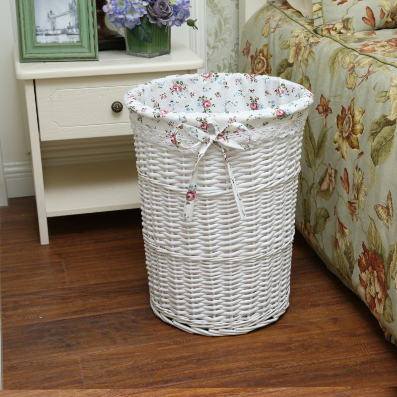 Rattan Round Storage Basket with Lid - Woven Dirty Clothes & Toy Organizer