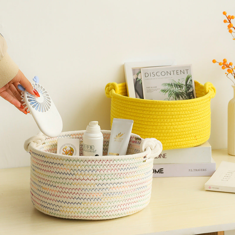 Large Cotton Rope Storage Box - Round, Machine Washable, Eco-Friendly Organizer for Keys & Cosmetics