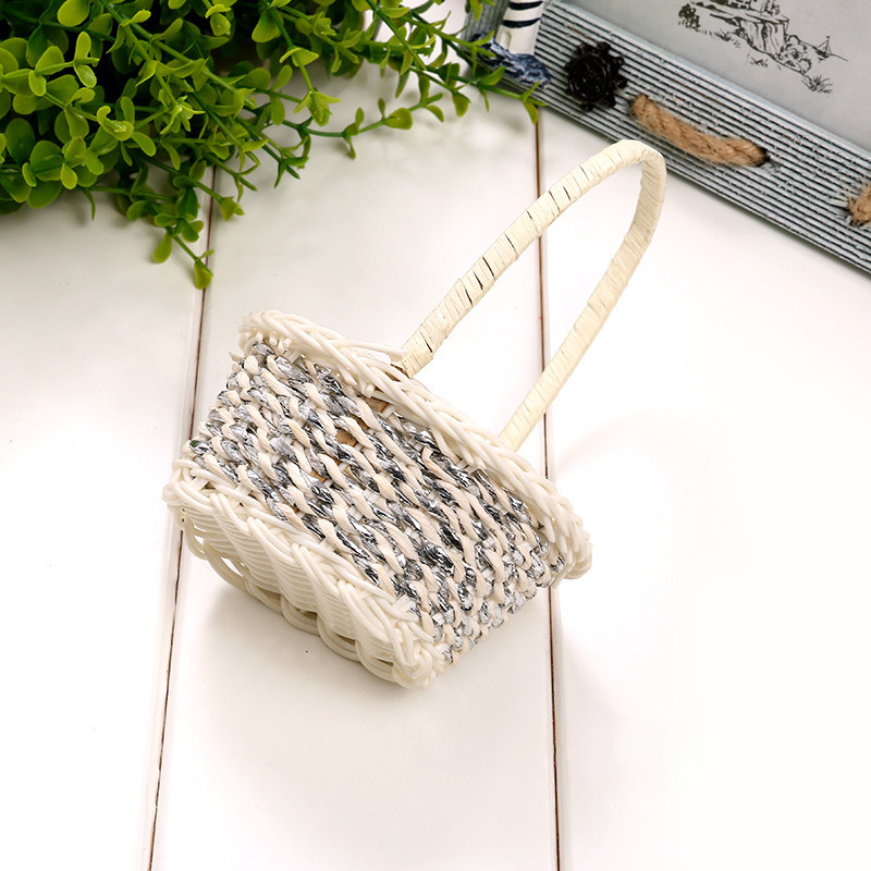 "Imitation Rattan Hand-Woven Storage Basket - Gold & Silver Plastic Tube Portable Home Décor Basket