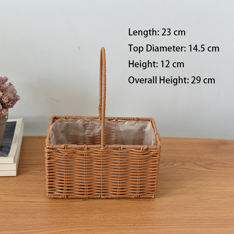Hand-Woven Retro Flower Basket - Portable Picnic Storage Basket with Iron Frame for Flowers & Green Plants