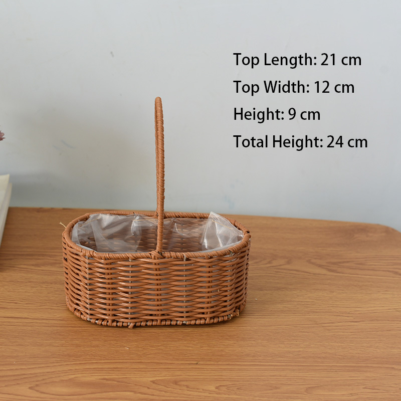 Hand-Woven Retro Flower Basket - Portable Picnic Storage Basket with Iron Frame for Flowers & Green Plants