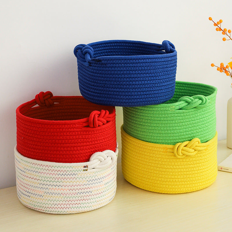 Large Cotton Rope Storage Box - Round, Machine Washable, Eco-Friendly Organizer for Keys & Cosmetics