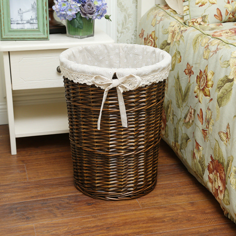 Rattan Round Storage Basket with Lid - Woven Dirty Clothes & Toy Organizer