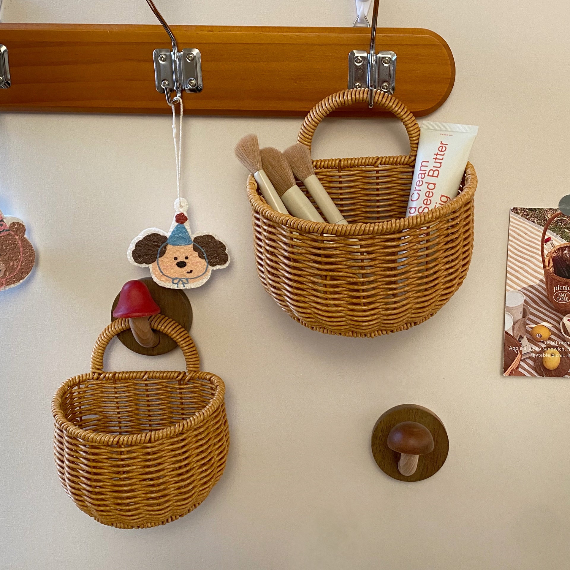 Portable Rattan Wall-Mounted Storage Basket - Small Fruit & Vegetable Woven Storage Basket