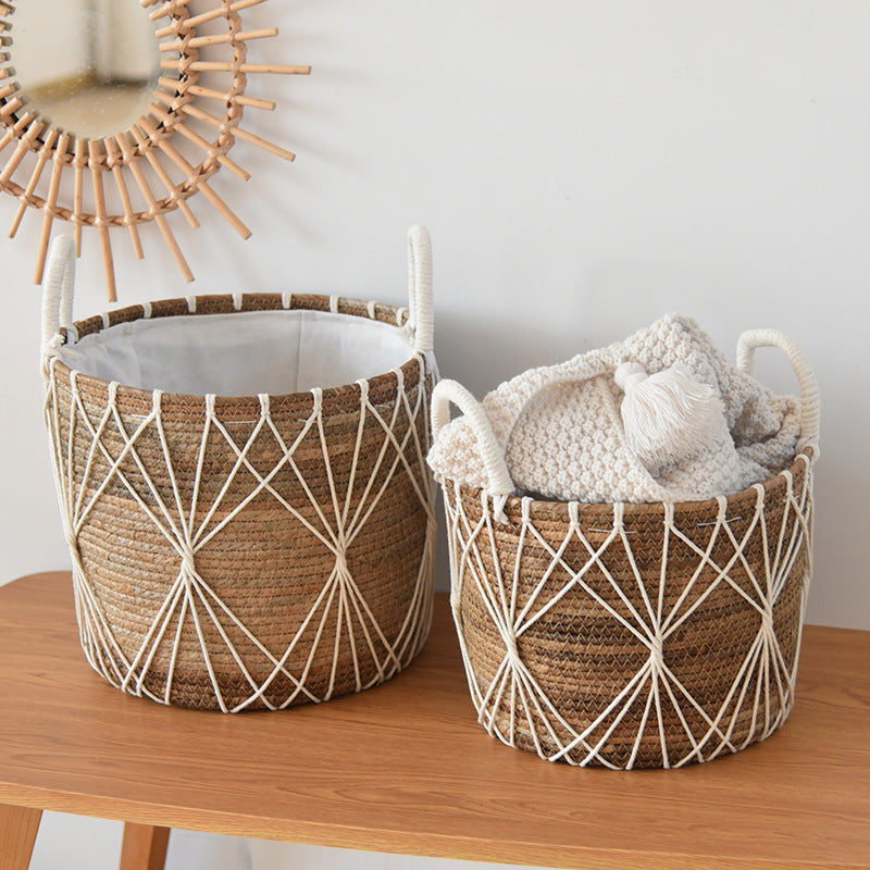 Straw Woven Dirty Clothes Storage Basket - Toy & Sundries Organizer with Cloth Lining for Home Décor