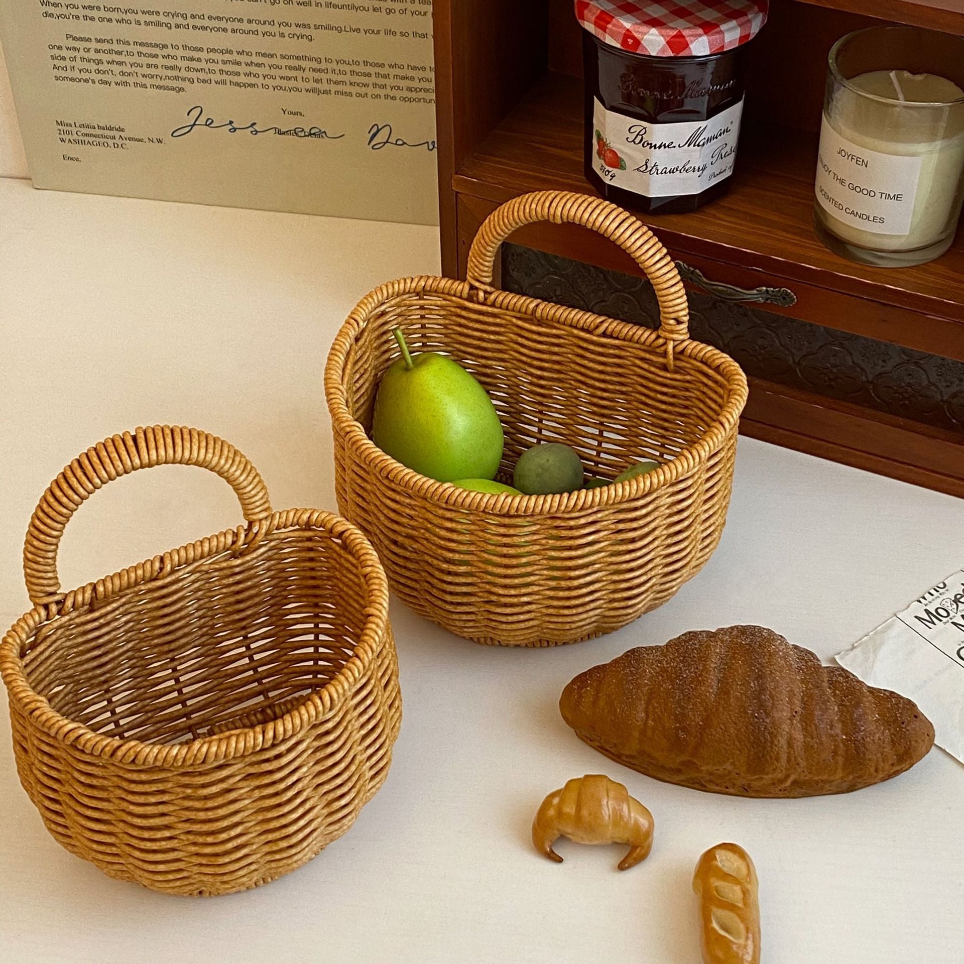 Portable Rattan Wall-Mounted Storage Basket - Small Fruit & Vegetable Woven Storage Basket