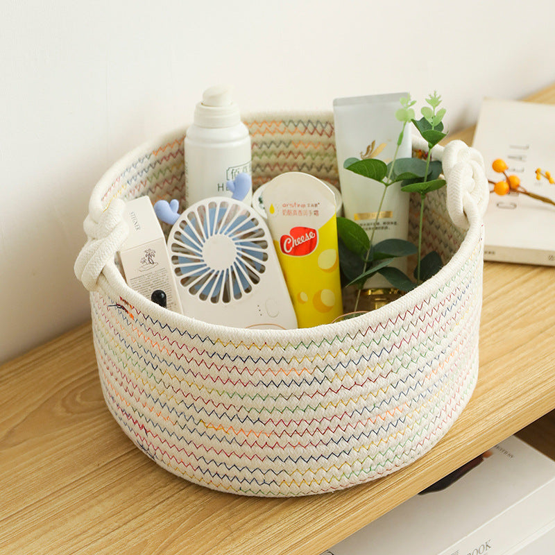 Large Cotton Rope Storage Box - Round, Machine Washable, Eco-Friendly Organizer for Keys & Cosmetics