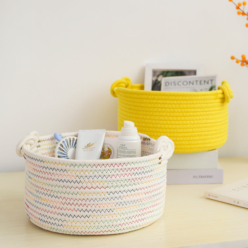 Large Cotton Rope Storage Box - Round, Machine Washable, Eco-Friendly Organizer for Keys & Cosmetics