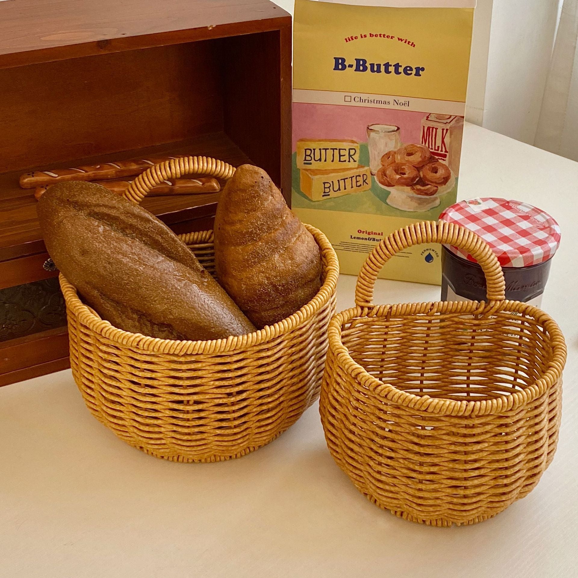 Portable Rattan Wall-Mounted Storage Basket - Small Fruit & Vegetable Woven Storage Basket