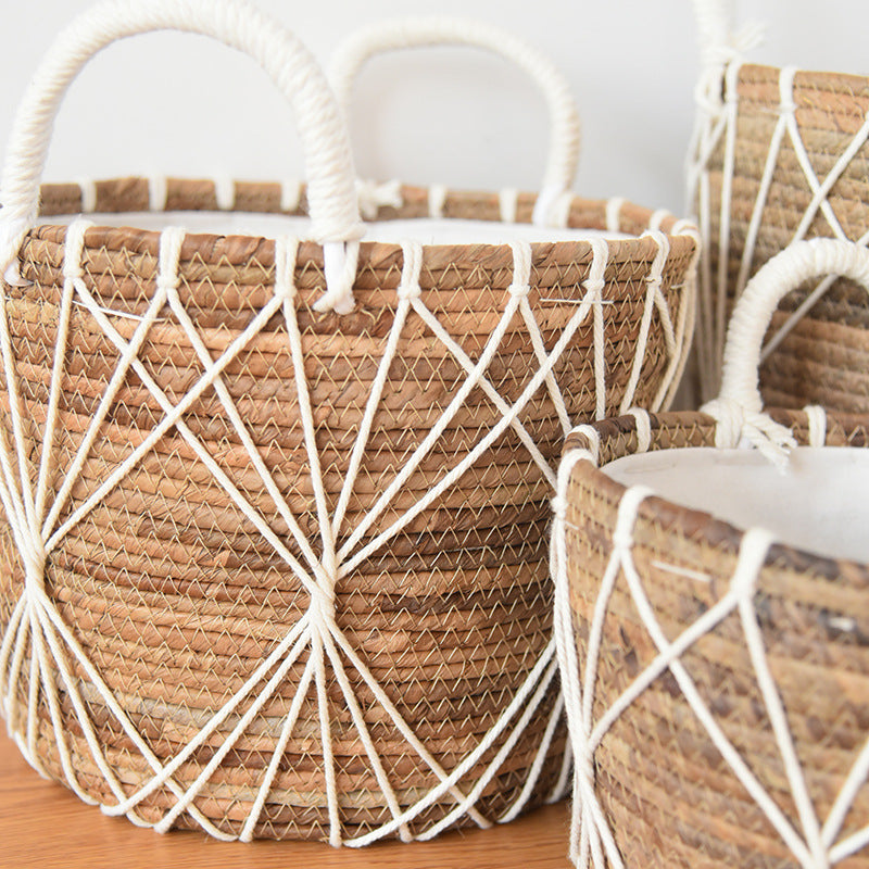 Straw Woven Dirty Clothes Storage Basket - Toy & Sundries Organizer with Cloth Lining for Home Décor