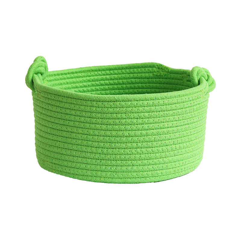 Large Cotton Rope Storage Box - Round, Machine Washable, Eco-Friendly Organizer for Keys & Cosmetics