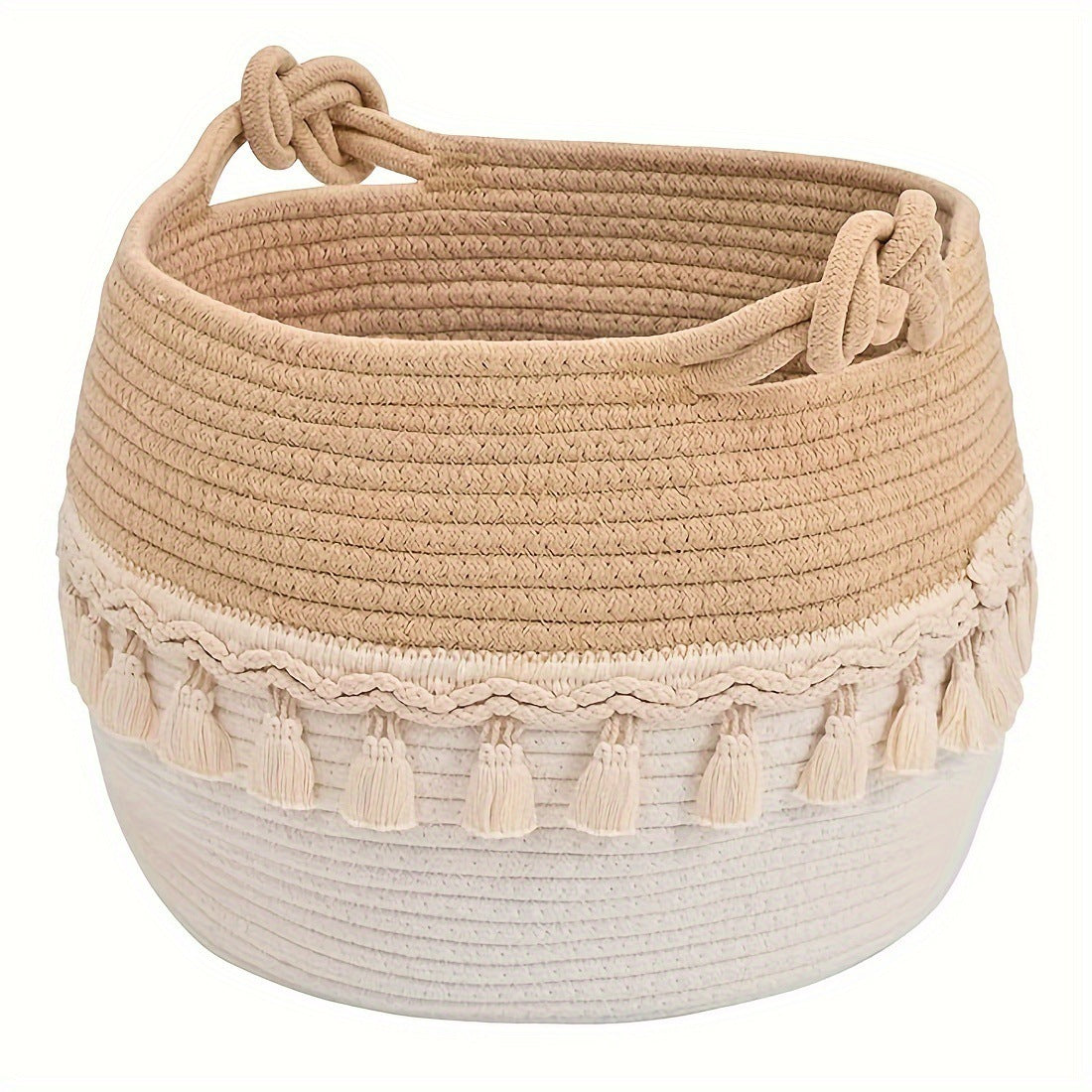 Cotton Rope Woven Storage Basket - Round Laundry, Dirty Clothes & Toy Organizer with Tassels