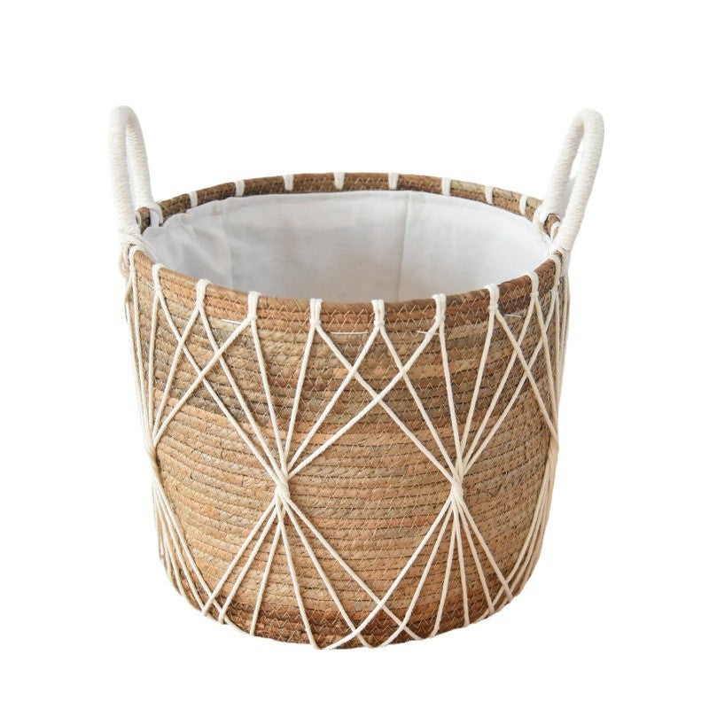 Straw Woven Dirty Clothes Storage Basket - Toy & Sundries Organizer with Cloth Lining for Home Décor
