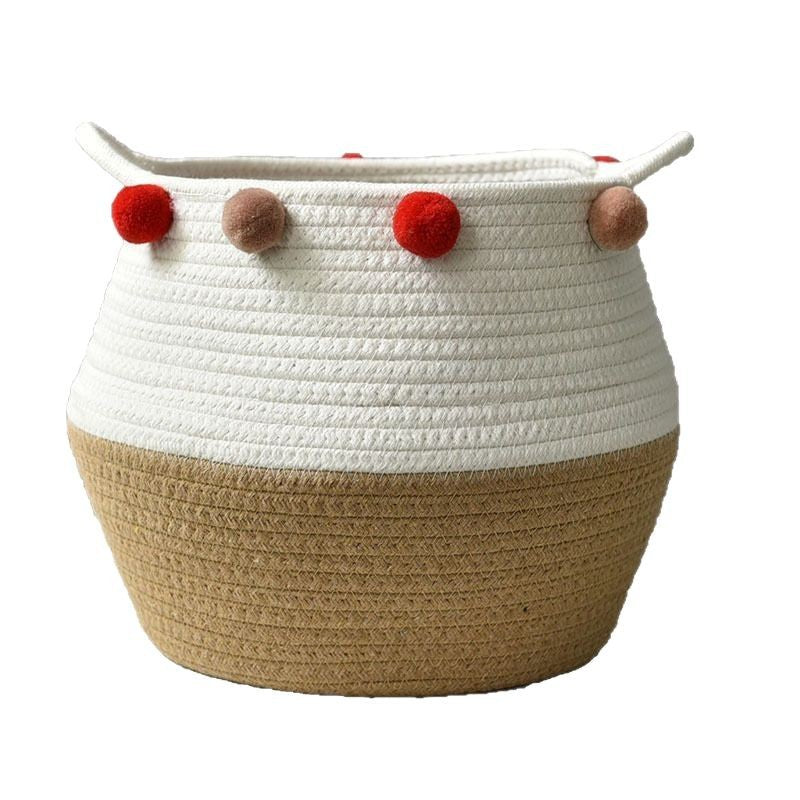 Simple Cotton Rope Storage Basket - American Style Woven Straw & Bamboo Magazine & Dirty Clothes Organizer