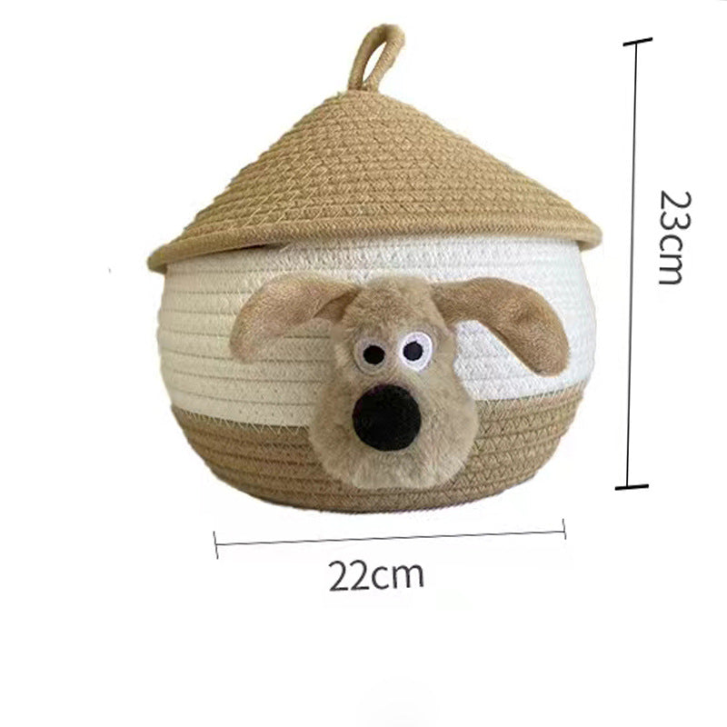 Cartoon Cotton Rope Storage Basket with Lid - Desktop Organizer for Keys, Snacks, Socks & Cosmetics