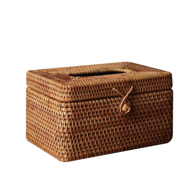 Rattan Hand-Woven Tissue Box - Modern Simple Paper Box for Living Room & Bedroom Desktop