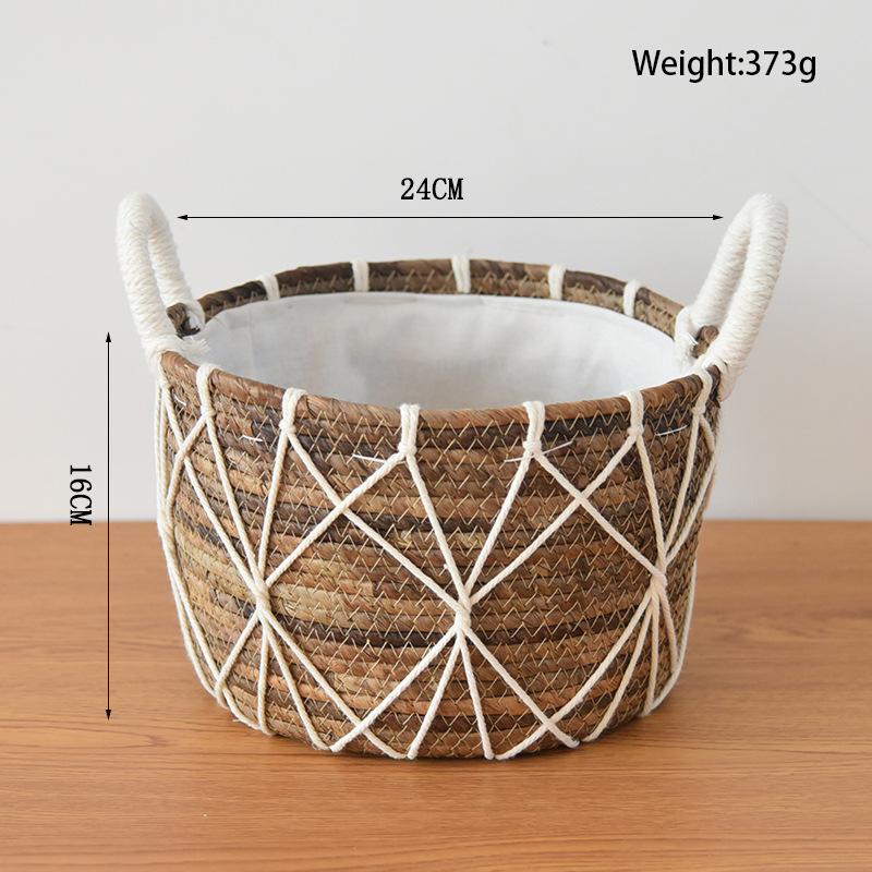 Straw Woven Dirty Clothes Storage Basket - Toy & Sundries Organizer with Cloth Lining for Home Décor