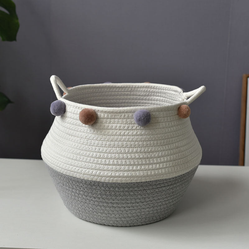 Simple Cotton Rope Storage Basket - American Style Woven Straw & Bamboo Magazine & Dirty Clothes Organizer