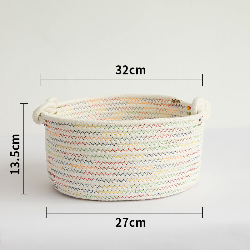 Large Cotton Rope Storage Box - Round, Machine Washable, Eco-Friendly Organizer for Keys & Cosmetics