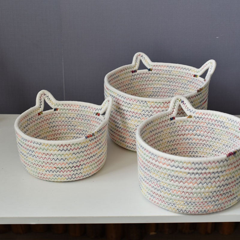 Woven Desktop Storage Basket - Organizer for Stationery, Remote Control, Keys, Snacks & Toys