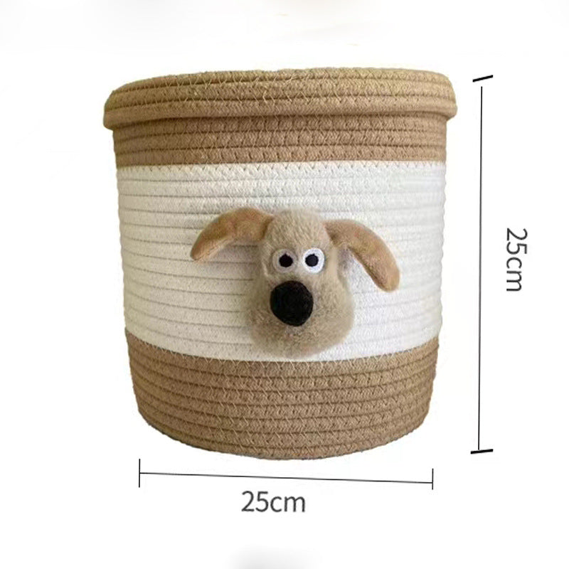 Cartoon Cotton Rope Storage Basket with Lid - Desktop Organizer for Keys, Snacks, Socks & Cosmetics