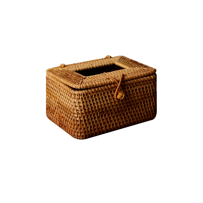 Rattan Hand-Woven Tissue Box - Modern Simple Paper Box for Living Room & Bedroom Desktop