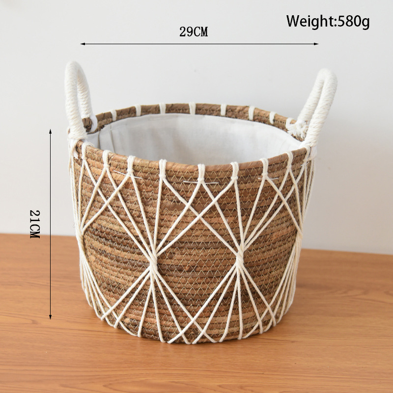 Straw Woven Dirty Clothes Storage Basket - Toy & Sundries Organizer with Cloth Lining for Home Décor