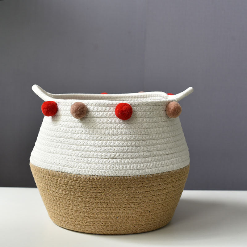 Simple Cotton Rope Storage Basket - American Style Woven Straw & Bamboo Magazine & Dirty Clothes Organizer