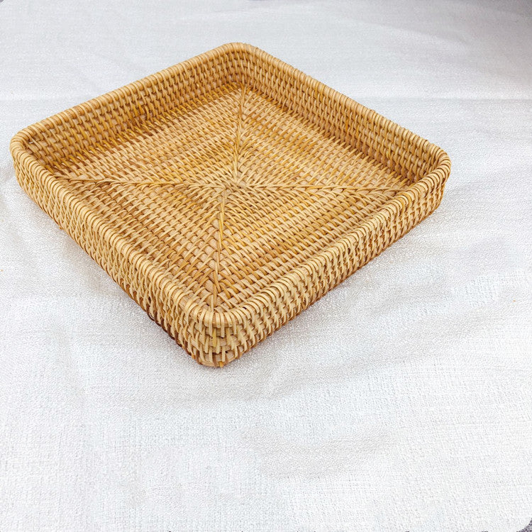 Rattan Tray Desktop Storage Basket - Woven Multifunctional Basket for Snacks & Organizing