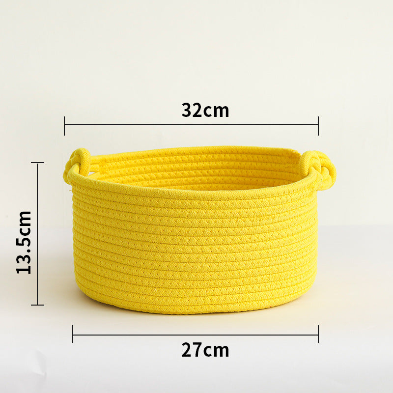 Large Cotton Rope Storage Box - Round, Machine Washable, Eco-Friendly Organizer for Keys & Cosmetics