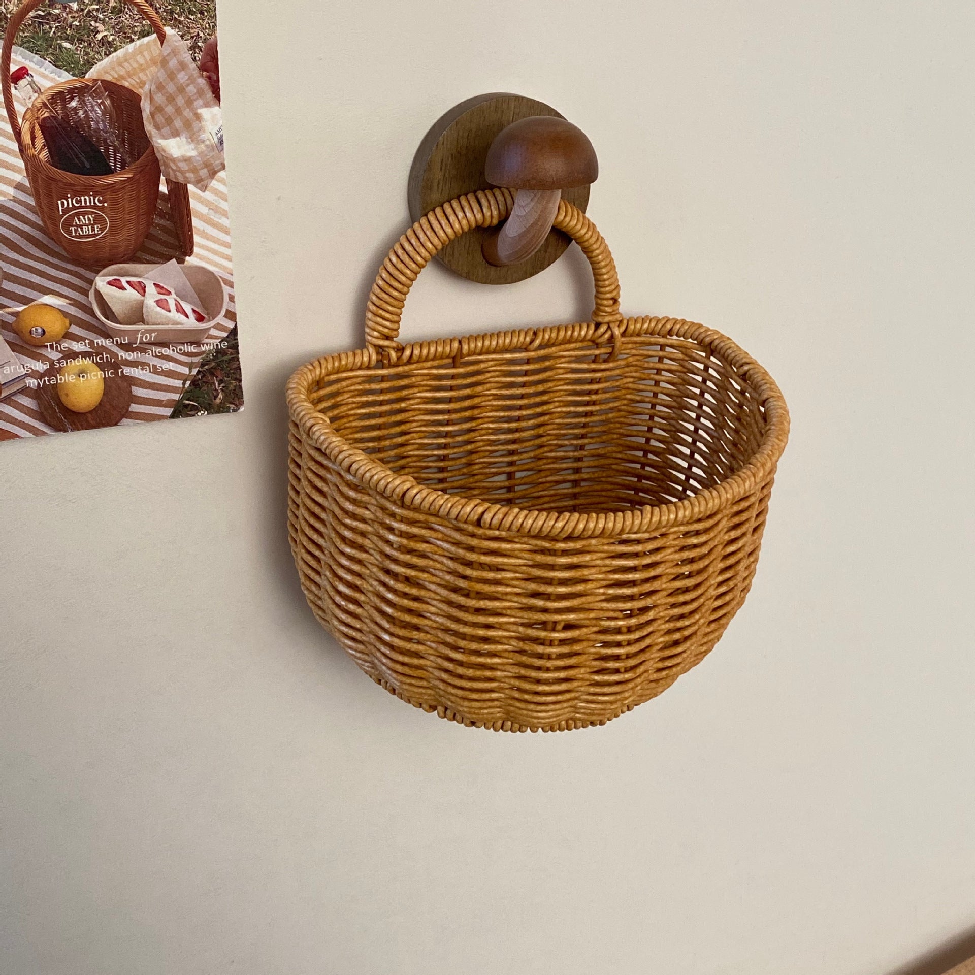 Portable Rattan Wall-Mounted Storage Basket - Small Fruit & Vegetable Woven Storage Basket