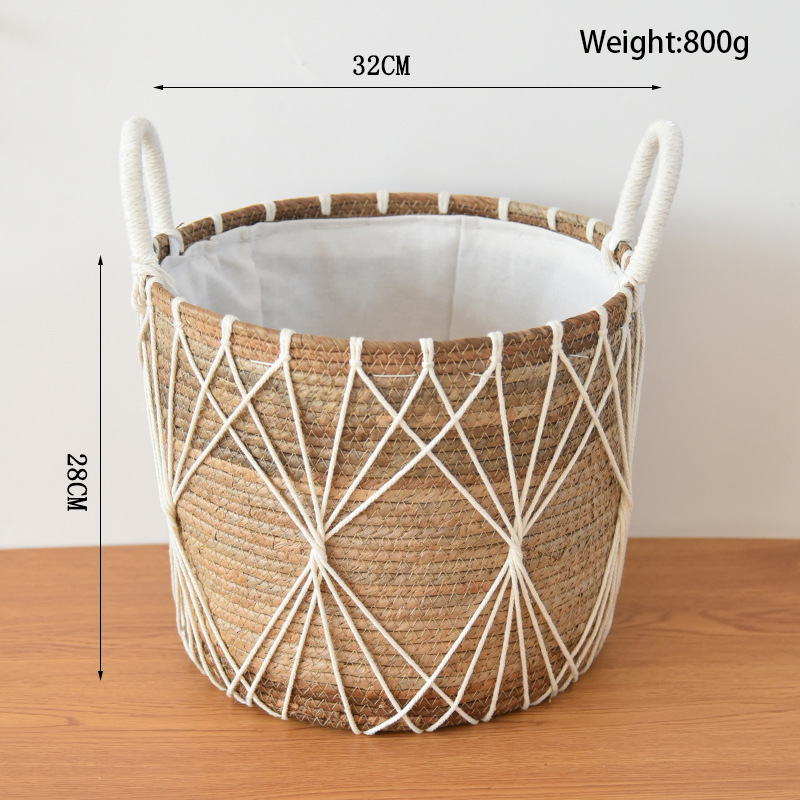 Straw Woven Dirty Clothes Storage Basket - Toy & Sundries Organizer with Cloth Lining for Home Décor