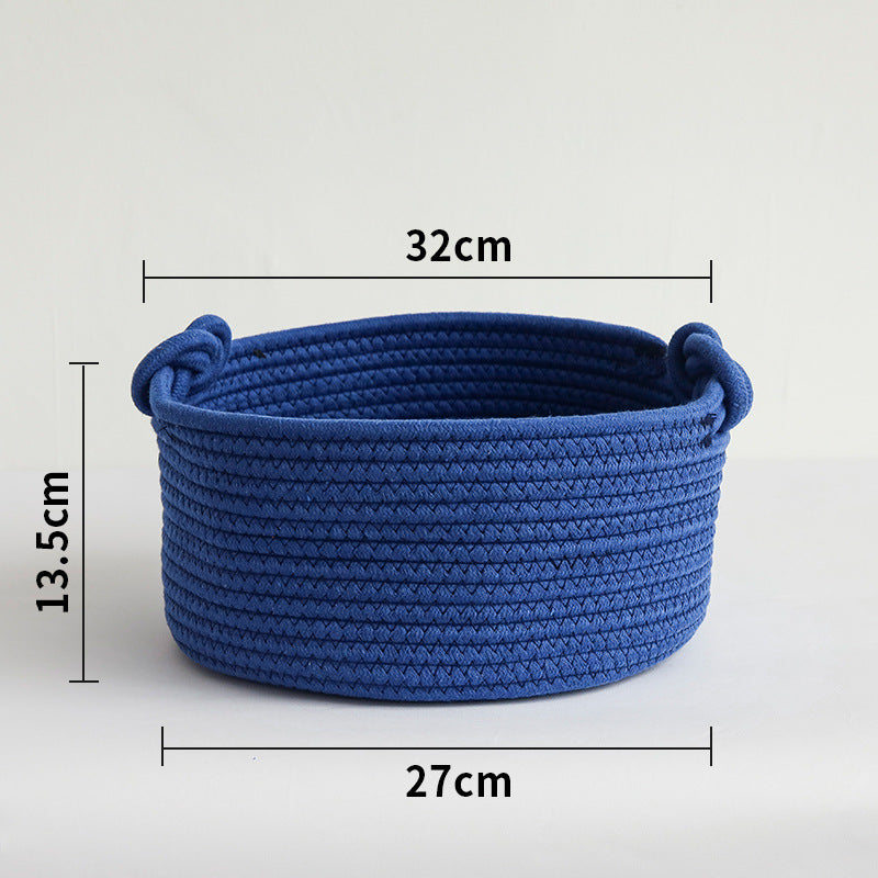 Large Cotton Rope Storage Box - Round, Machine Washable, Eco-Friendly Organizer for Keys & Cosmetics