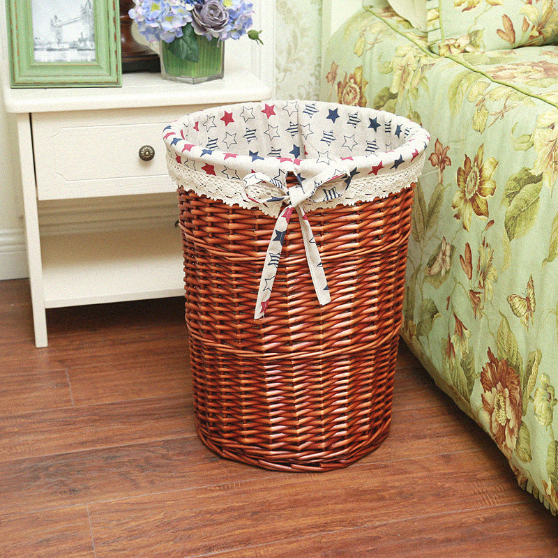Rattan Round Storage Basket with Lid - Woven Dirty Clothes & Toy Organizer