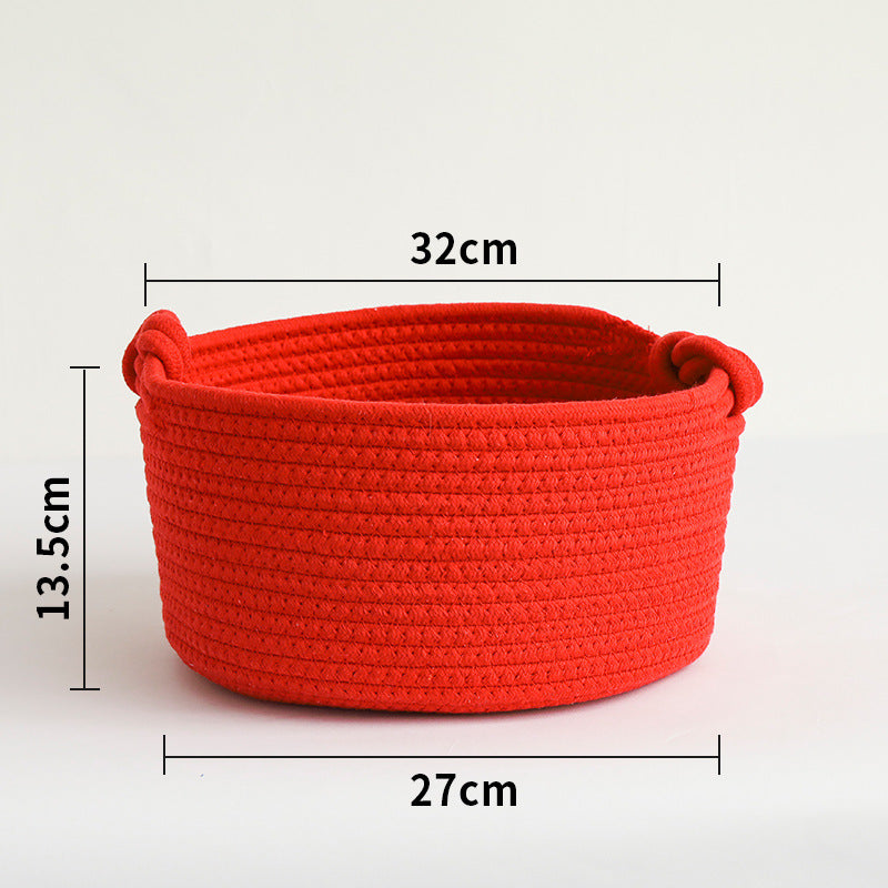 Large Cotton Rope Storage Box - Round, Machine Washable, Eco-Friendly Organizer for Keys & Cosmetics