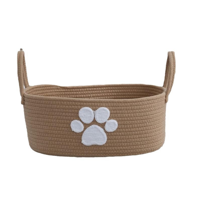 Macaron Color Cotton Rope Woven Basket – Double Handle Storage Organizer for Home