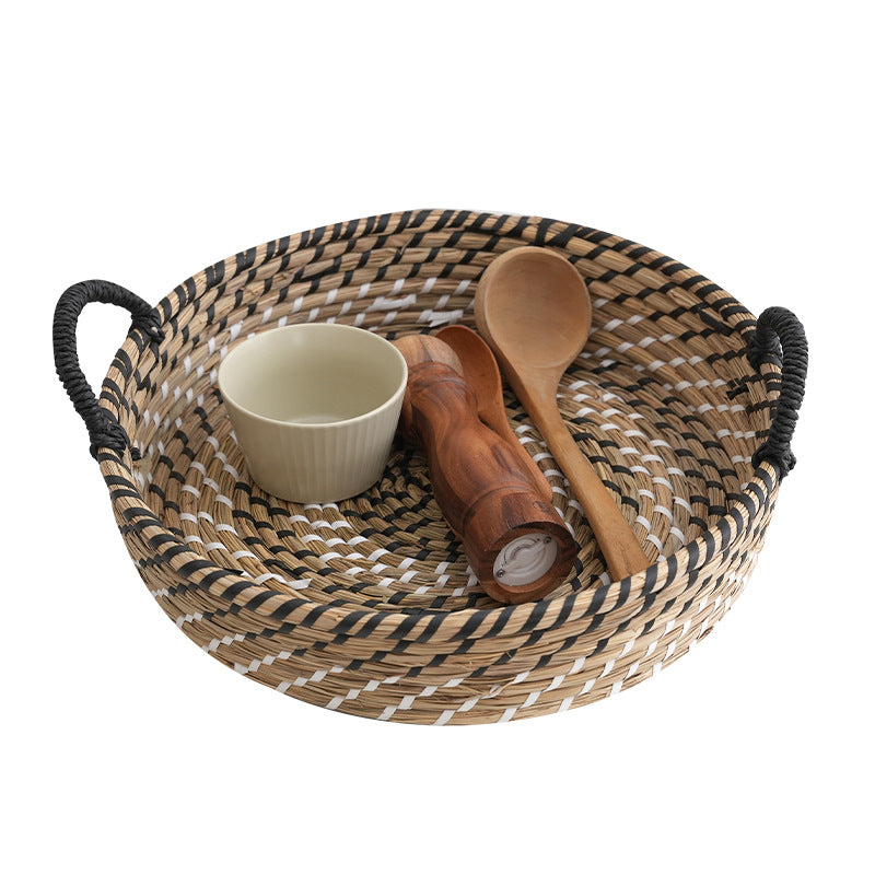 Woven Straw Storage Basket – Remote Control & Vegetable Organizer for Living Room