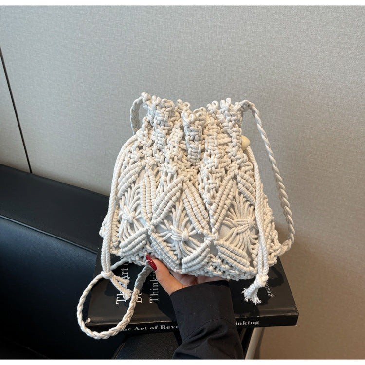 Handmade Woven Bucket Bag – Summer Beach Bag for Women in Forest & INS Style