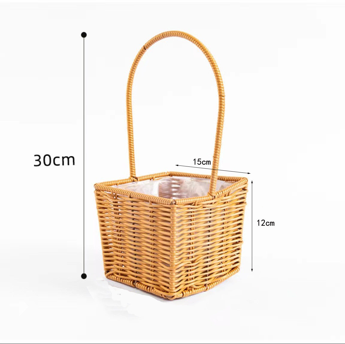 Hand-Woven Retro Flower Basket - Portable Picnic Storage Basket with Iron Frame for Flowers & Green Plants