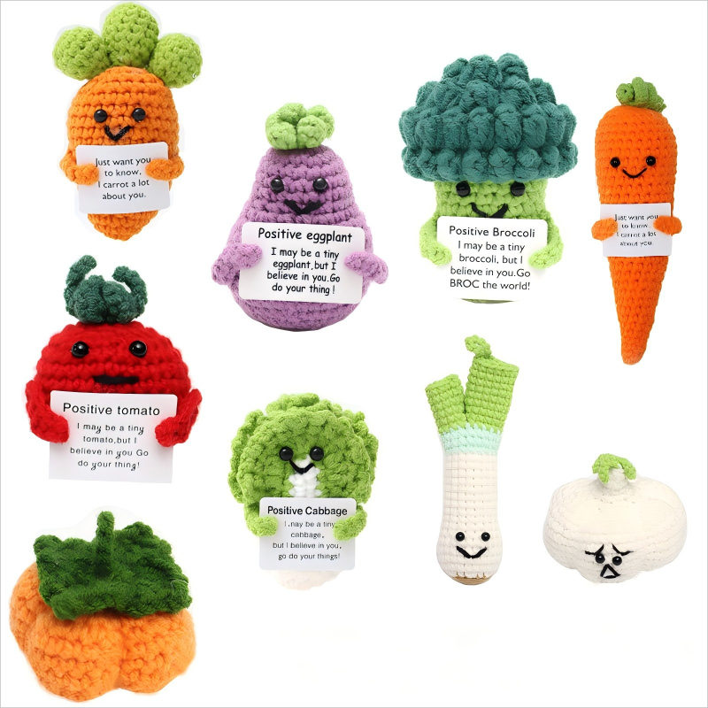 Finished Crocheted Wool Vegetables – Handwoven Mushroom, Garlic & Cabbage Dolls for Decoration