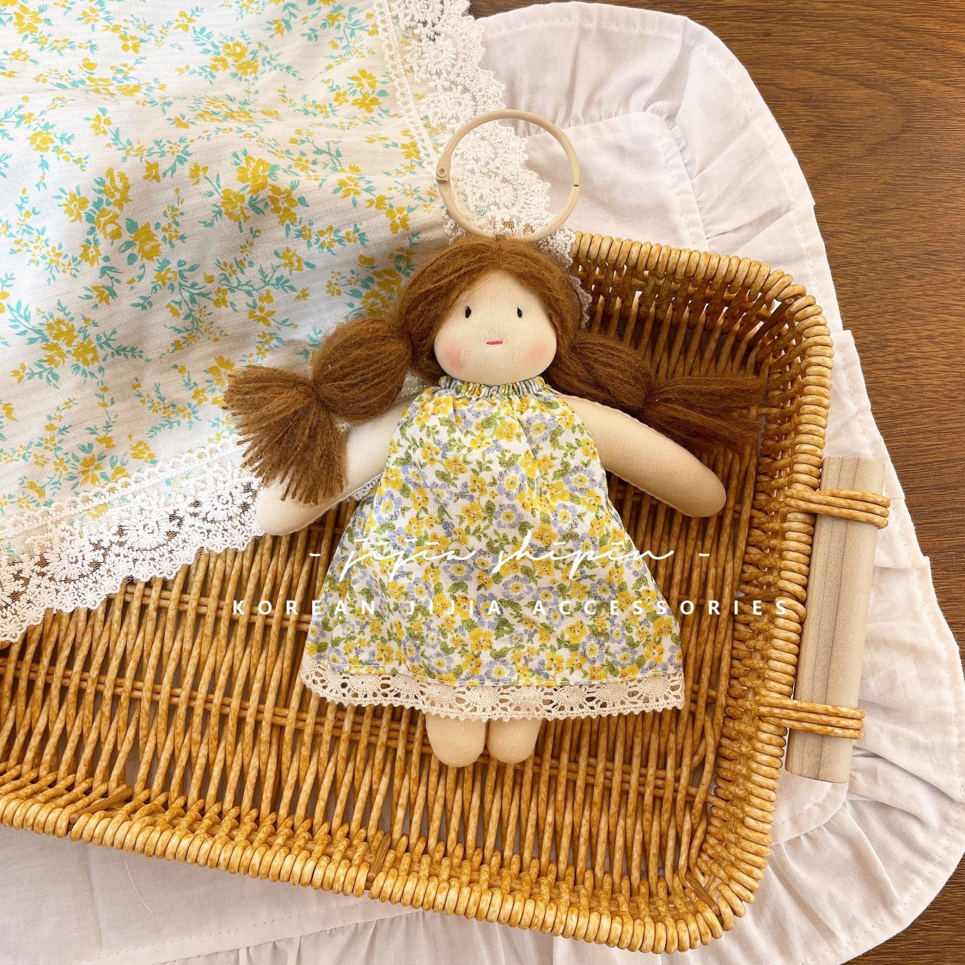 Floral Skirt Girl Doll Keychain – Handmade Cloth Pendant for Bags & Decor