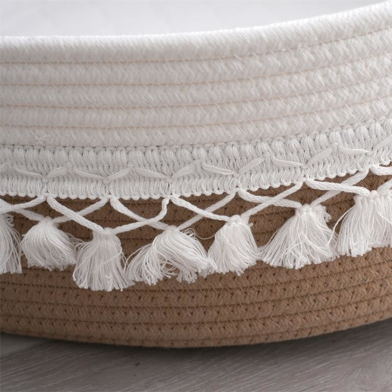 Tassel Baby Cradle Basket – Cotton Rope Woven Sleeping & Diaper Storage Basket