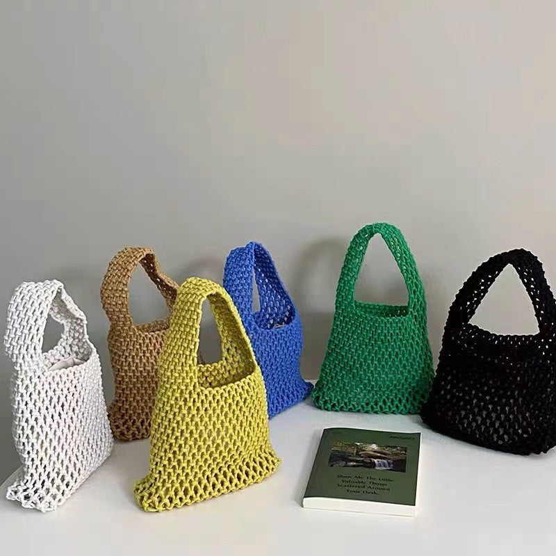 Hand-Woven Cotton Rope Hollow Bag – INS Style Colorful Handbag for Photos & Daily Use